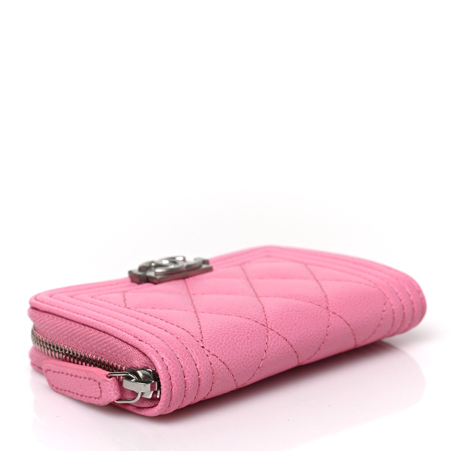Chanel Caviar Quilted Boy Zip Around Coin Purse Wallet Pink 4 of 7