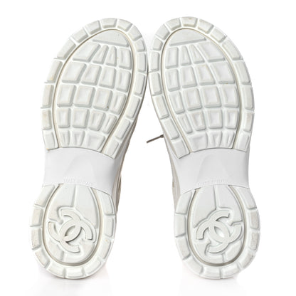 Chanel Suede Calfskin Womens CC Sneakers 37.5 White 6 of 6