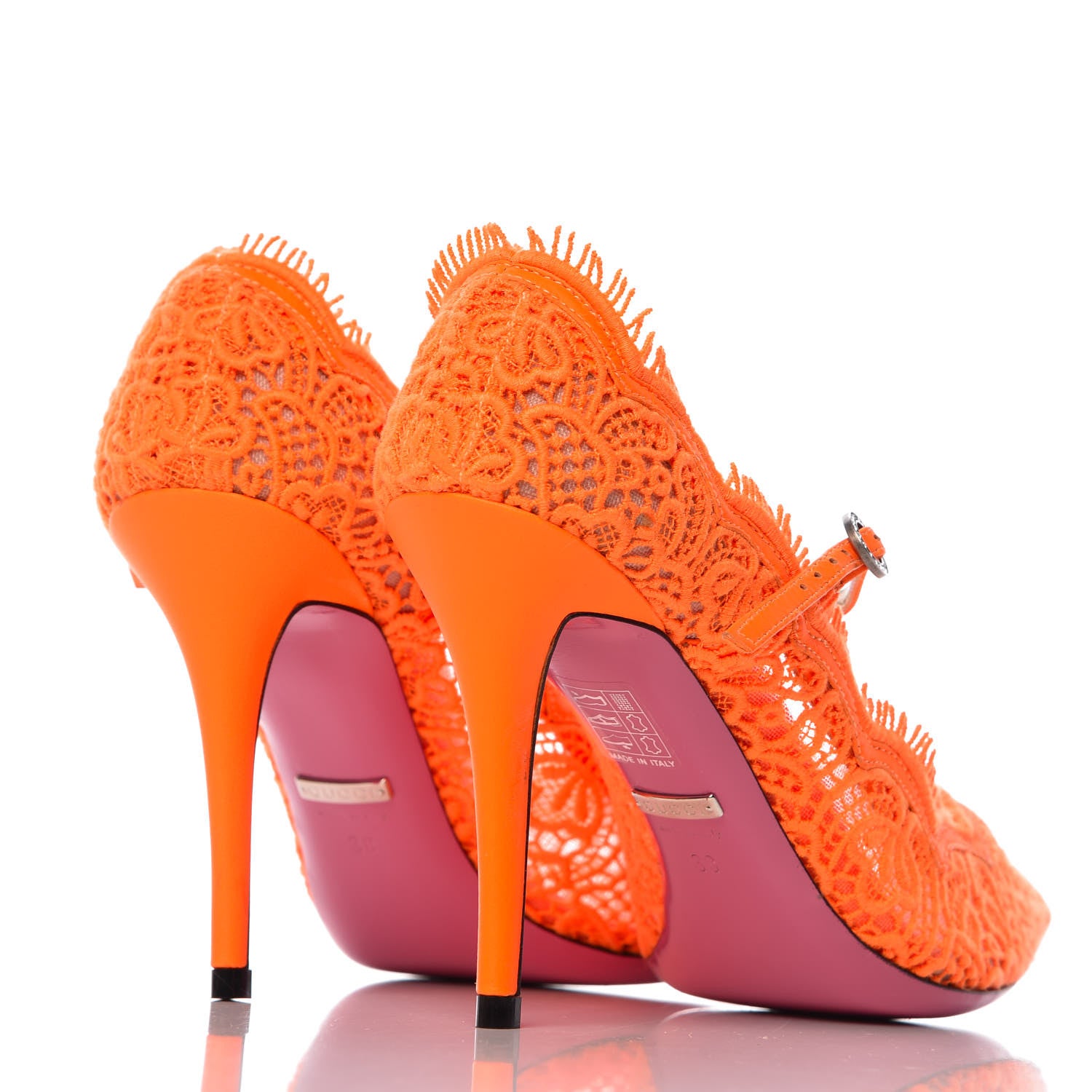 Gucci Lace Pizzo Venice Pumps 38 Orange Fluo 4 of 8