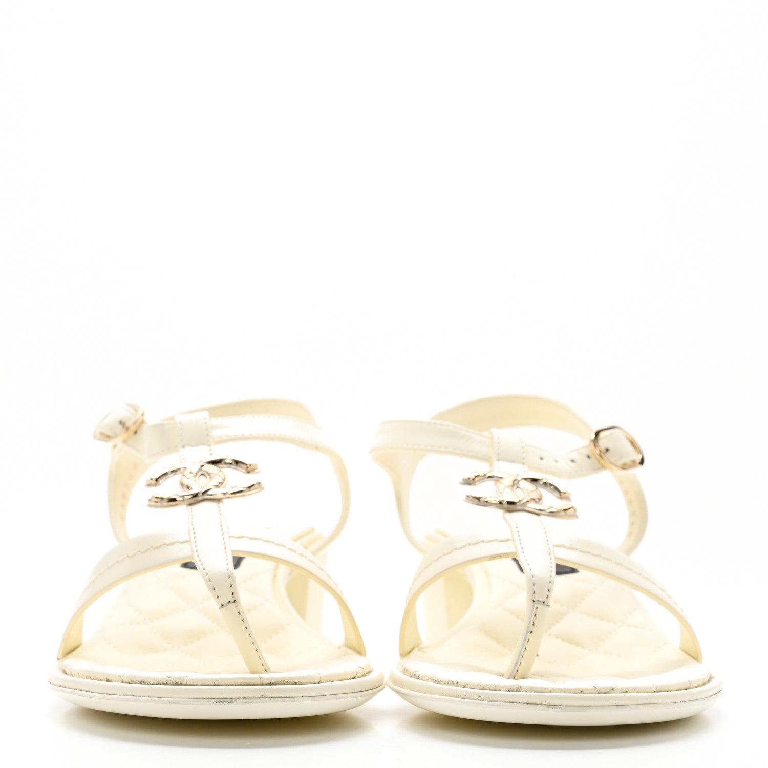 Chanel Lambskin CC Logo Thong Sandals 37.5 White 2 of 10