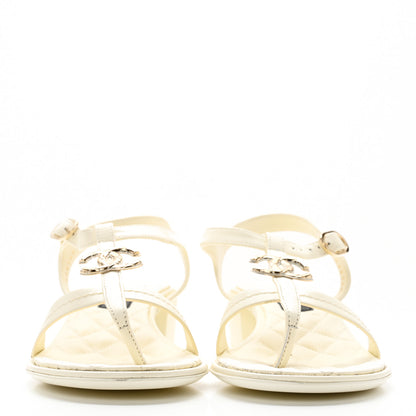 Chanel Lambskin CC Logo Thong Sandals 37.5 White 2 of 10