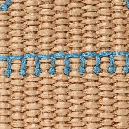 Fendi Straw Vitello Grace Cuoio Logo Braided Embroidered Mini Sunshine Shopper Natural Blue 8 of 10