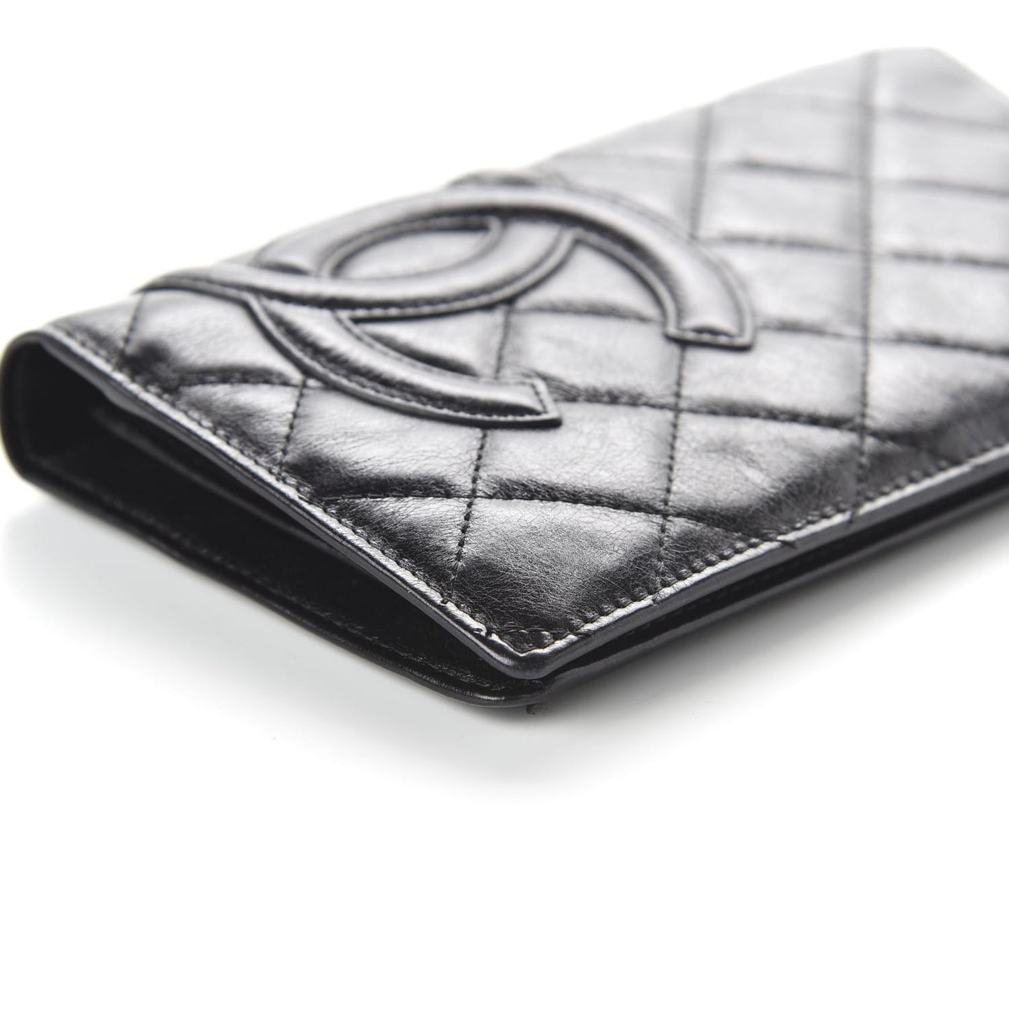 Aged Calfskin Quilted Cambon Yen Wallet Black
