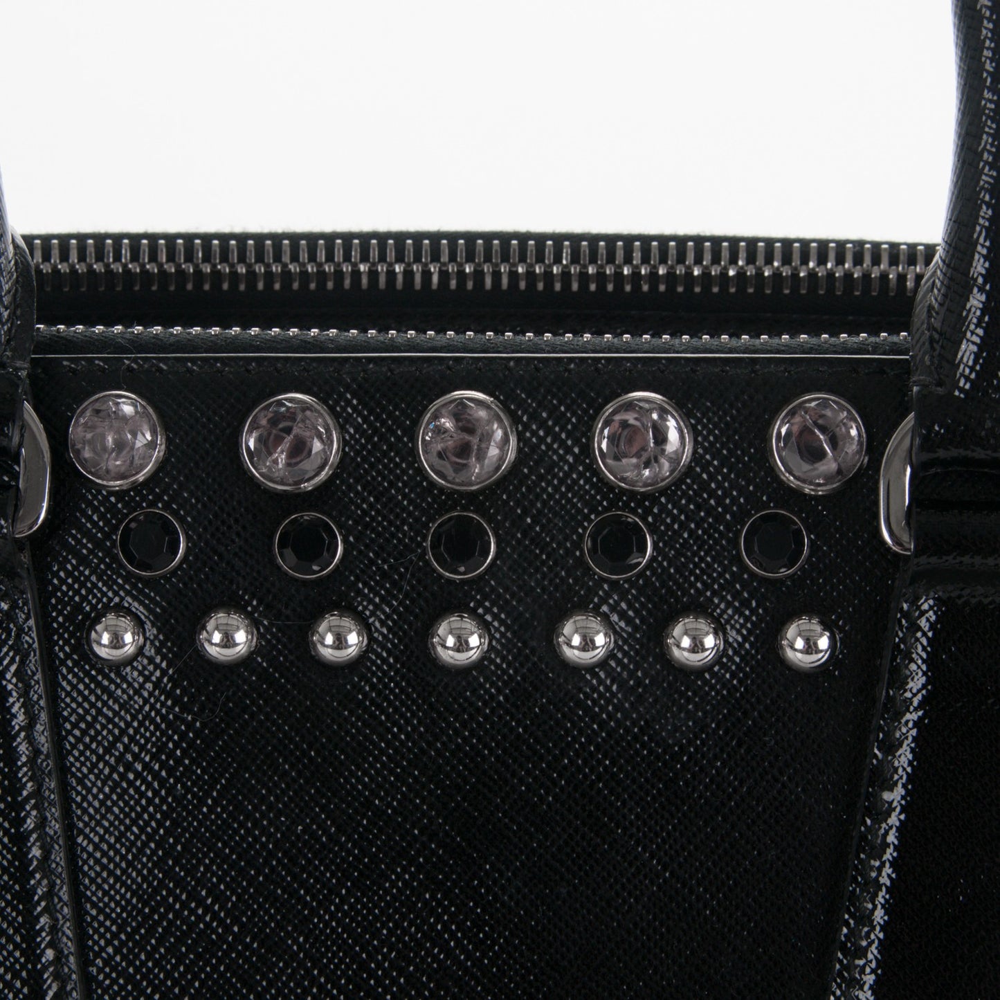 Saffiano Vernice Crystal Small Galleria Double Zip Tote Black