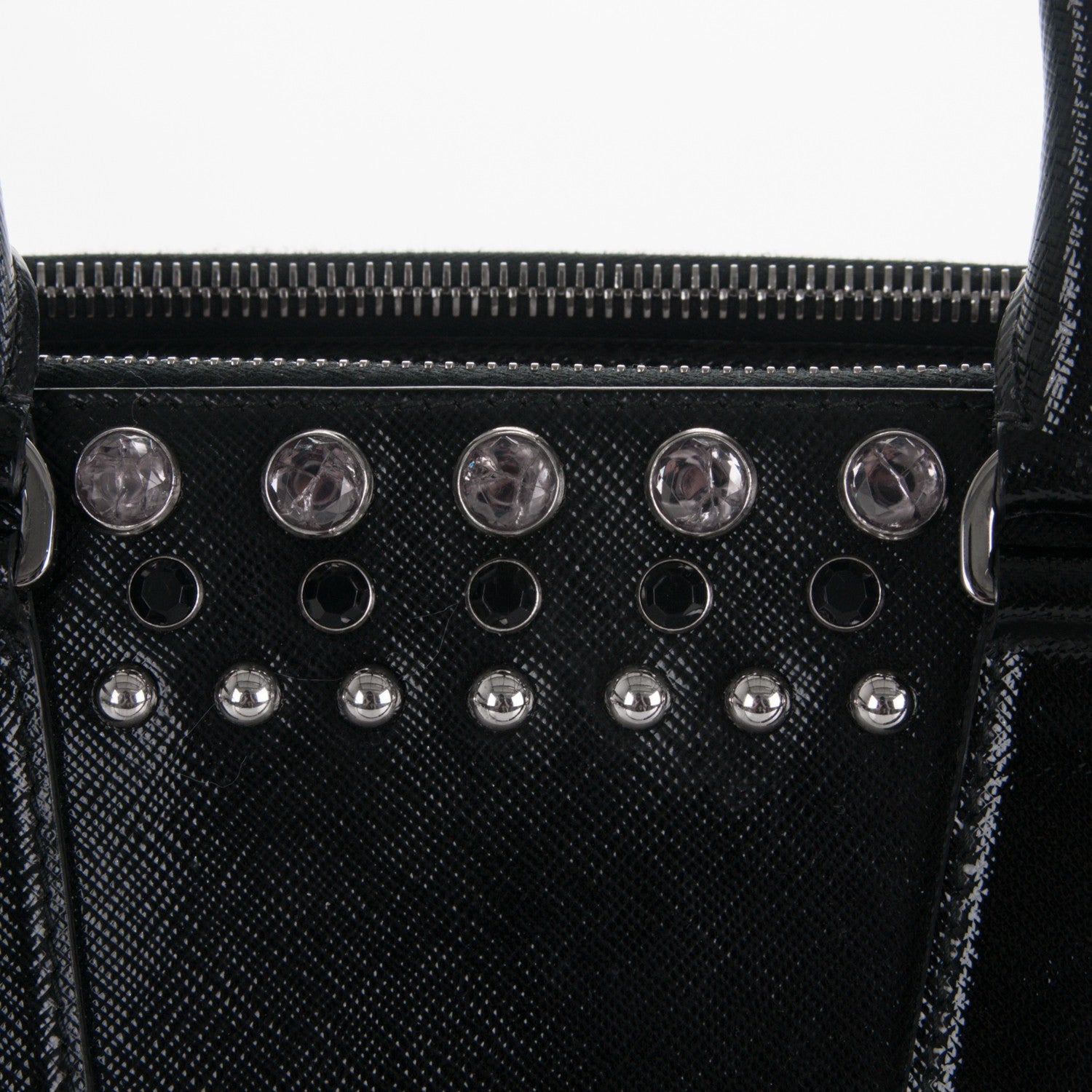 Prada Saffiano Vernice Crystal Small Galleria Double Zip Tote Black 10 of 16