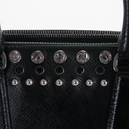 Prada Saffiano Vernice Crystal Small Galleria Double Zip Tote Black 10 of 16