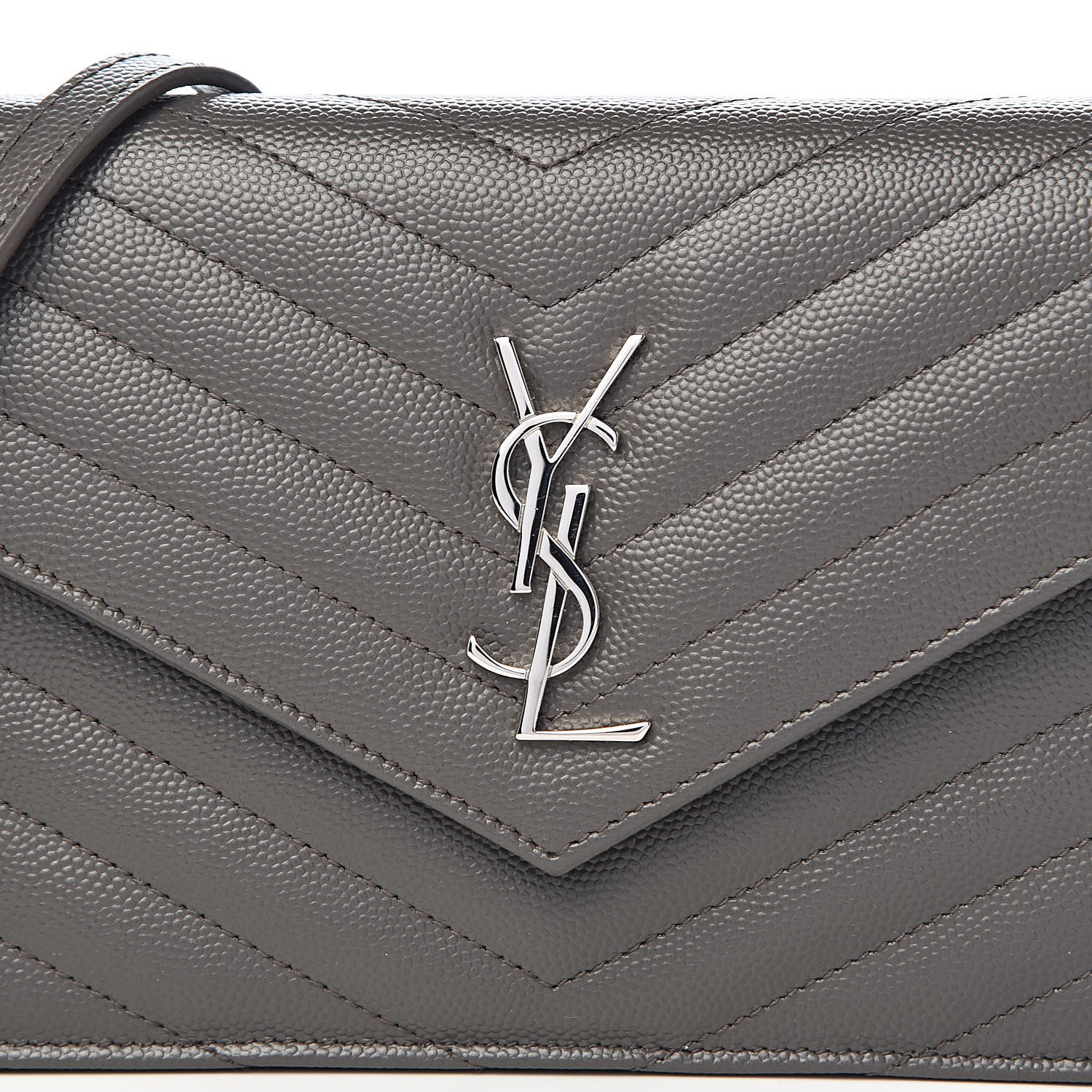 Saint Laurent Grain De Poudre Matelasse Chevron Monogram Envelope Chain Wallet Coal 10 of 10