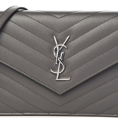 Saint Laurent Grain De Poudre Matelasse Chevron Monogram Envelope Chain Wallet Coal 10 of 10