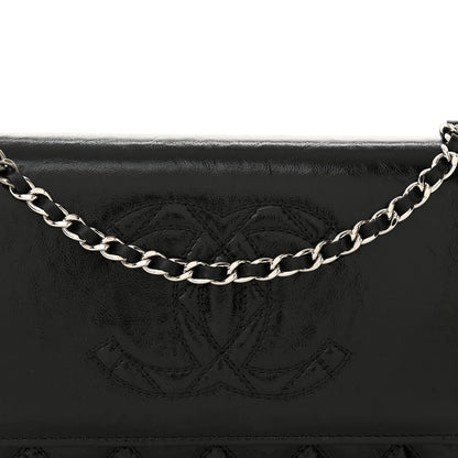 Chanel Shiny Aged Calfskin Quilted CC Wallet On Chain WOC Black 9 of 12
