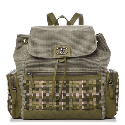 Chanel Tweed Canvas Cuba Pocket Backpack Khaki 1 of 8