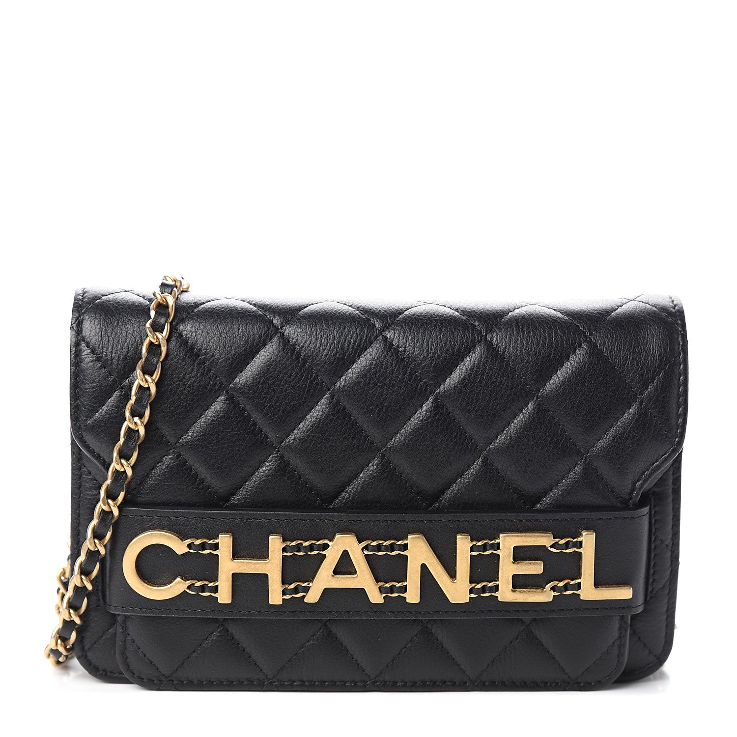 Chanel Calfskin Quilted Logo Wallet On Chain WOC Black 1 of 10