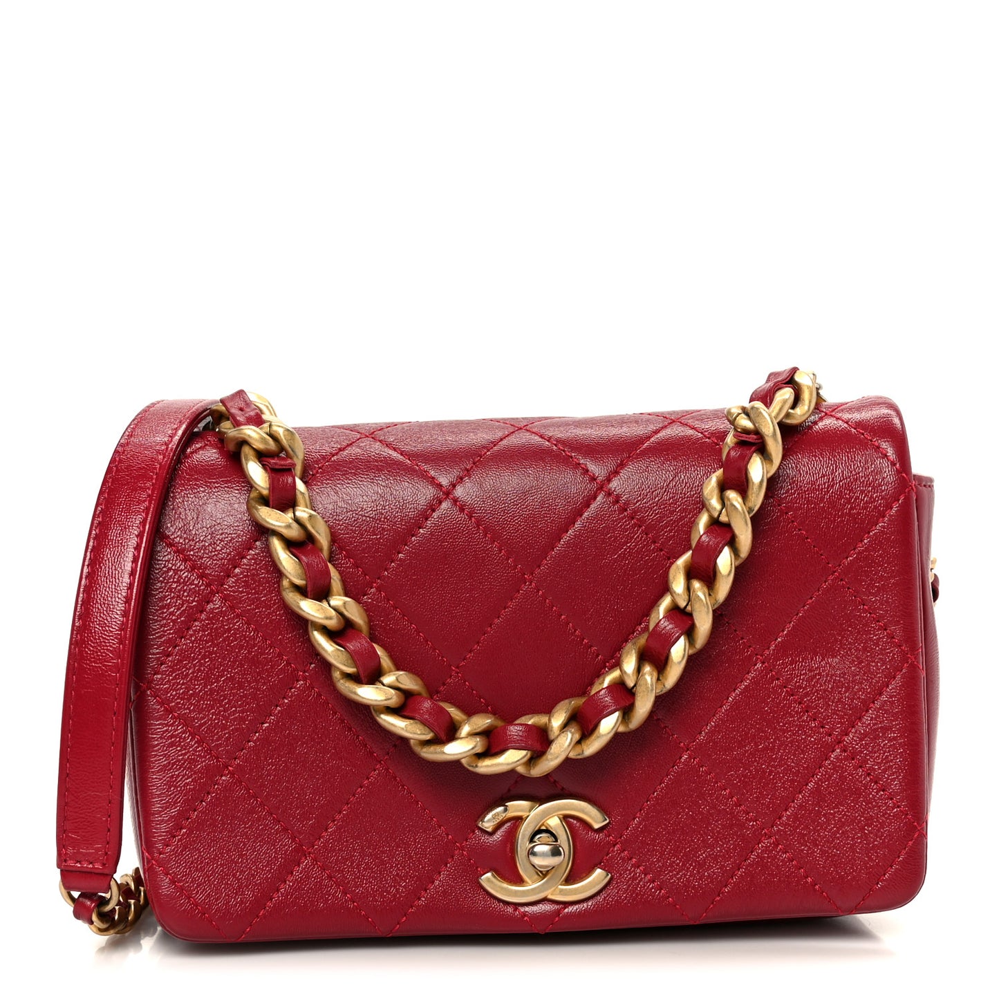 Shiny Lambskin Quilted Small Fashion Therapy Flap Bag Red