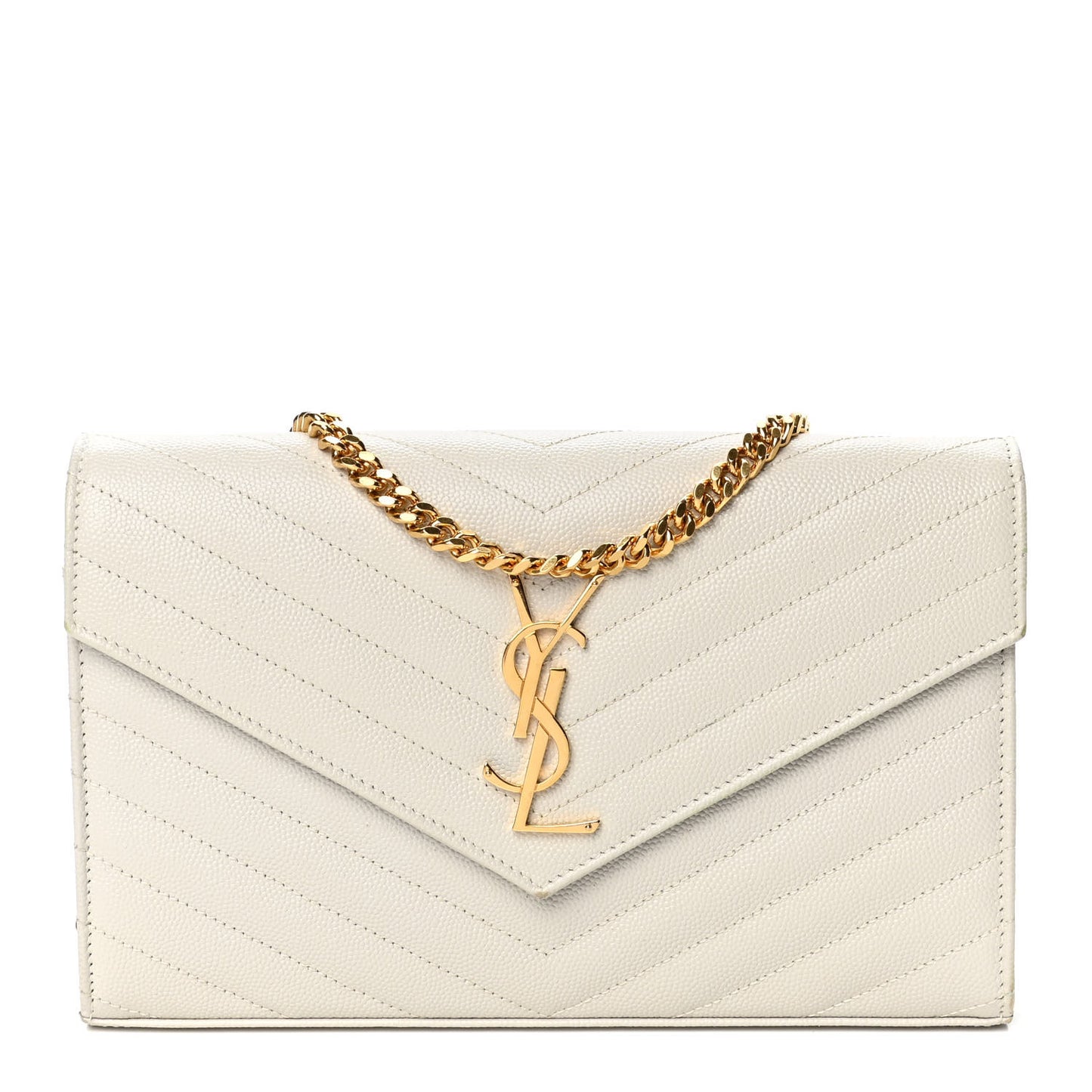 Grain De Poudre Matelasse Chevron Monogram Chain Wallet Crema Soft