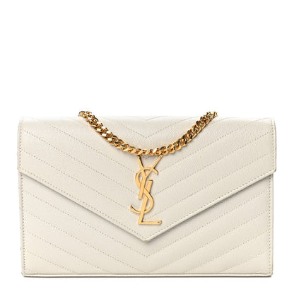 Saint Laurent Grain De Poudre Matelasse Chevron Monogram Chain Wallet Crema Soft 1 of 5