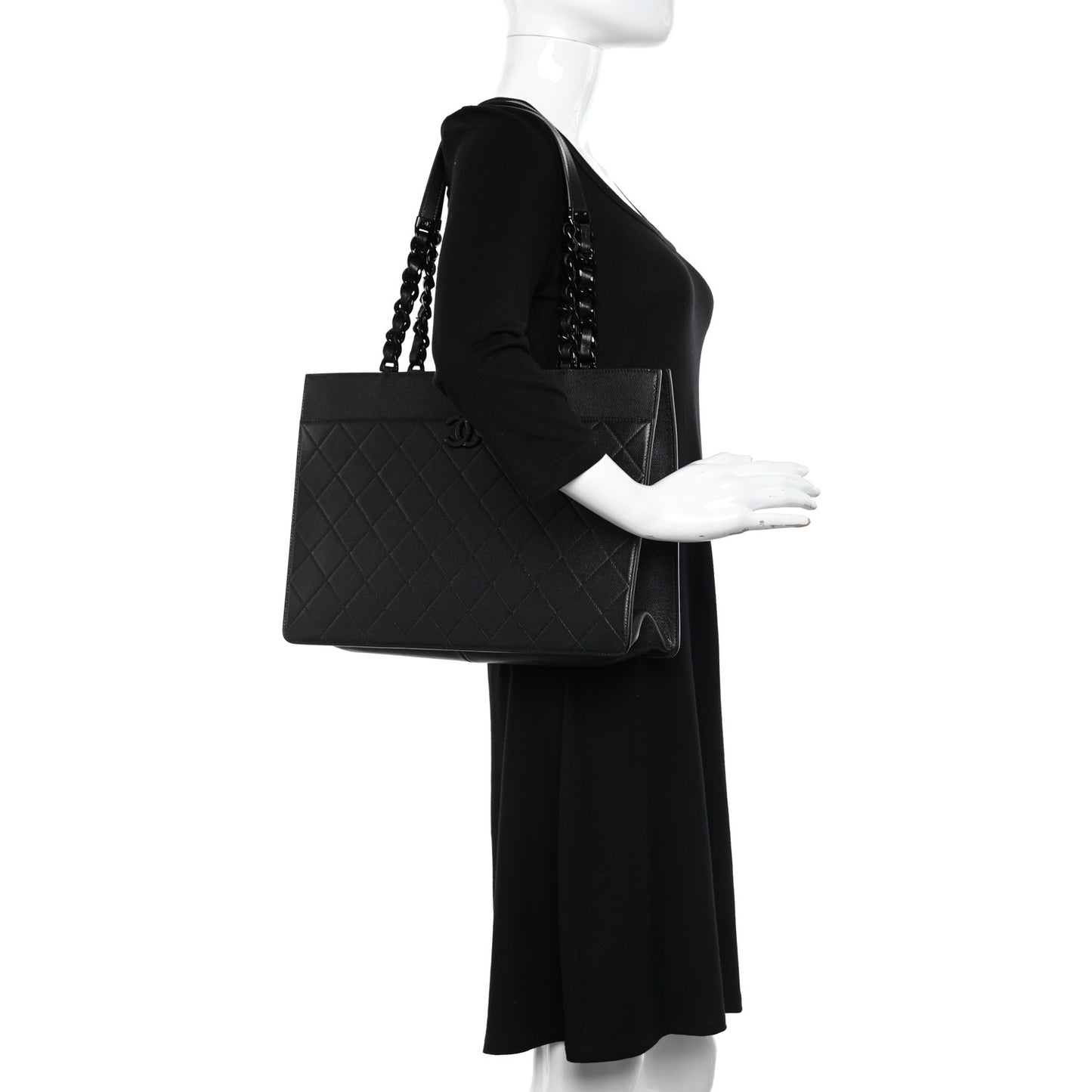 Caviar Quilted My Everything Large Shopping Tote Black