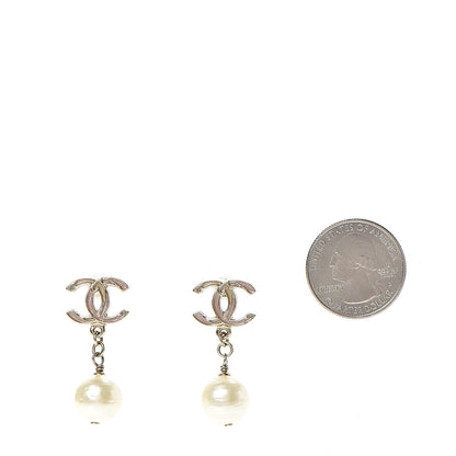 Chanel Enamel CC Pearl Drop Earrings Gold 2 of 4