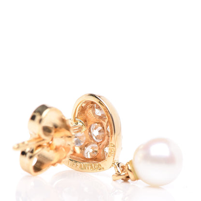 Tiffany 18K Yellow Gold Diamond Pearl 5mm Heart Pearl Drop Earrings 4 of 4