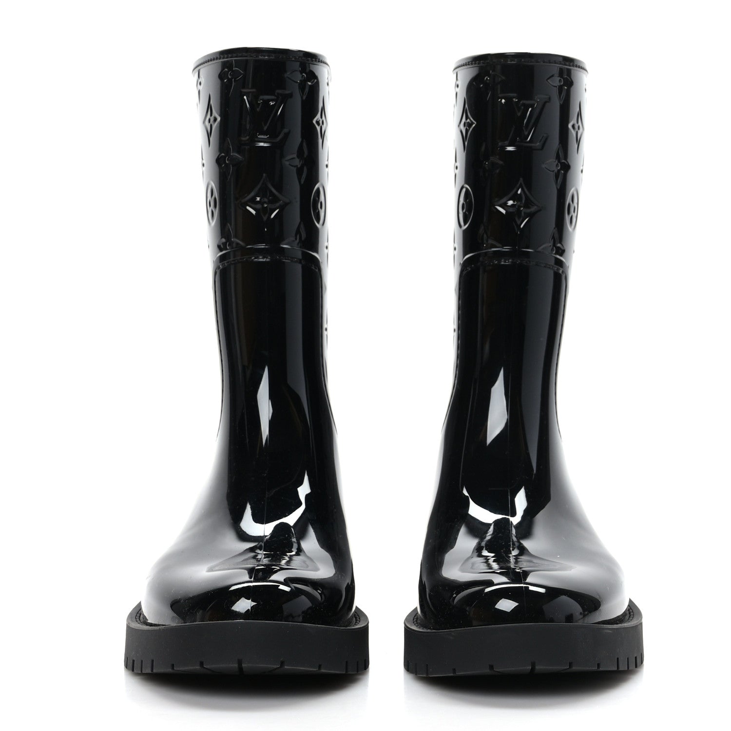 Louis Vuitton Rubber Embossed Monogram Drops Flat Half Boots 37 Black 2 of 7