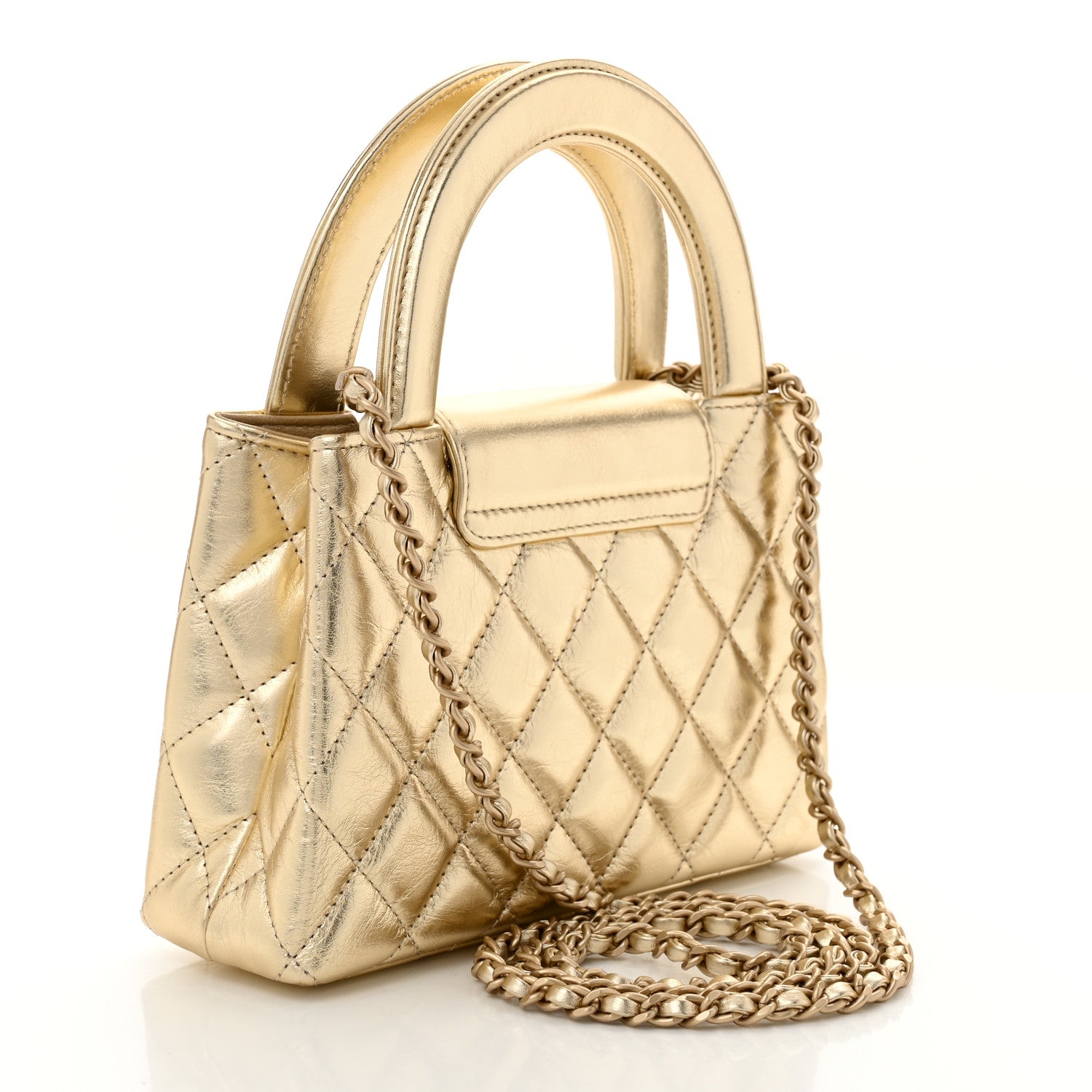 Chanel Metallic Shiny Aged Calfskin Quilted Nano Kelly Shopper