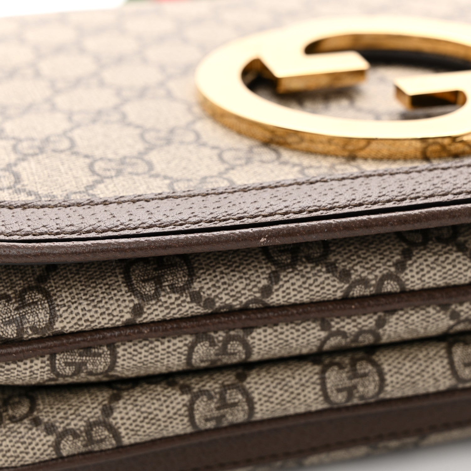 Gucci GG Supreme Monogram Textured Dollar Calfskin Web Medium Blondie Shoulder Flap Bag Beige Ebony New Acero 11 of 13