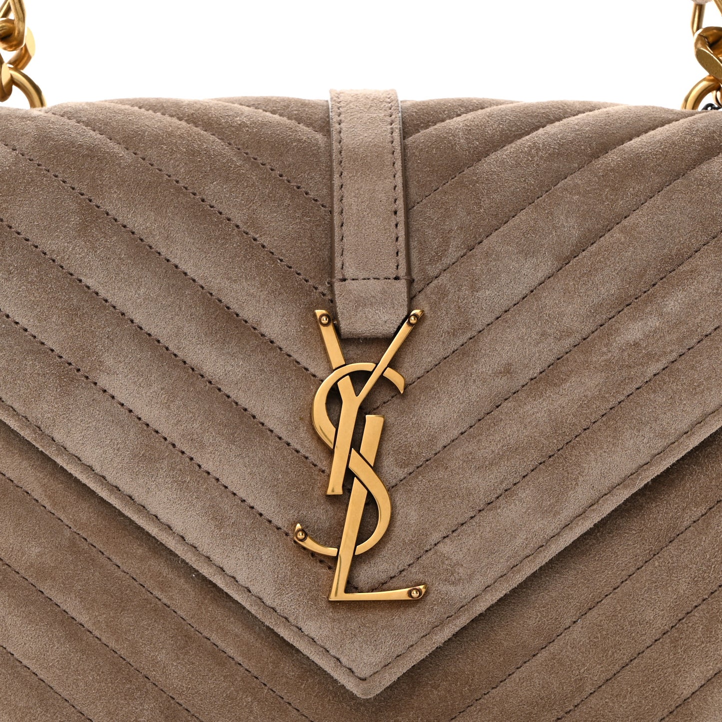 Suede Matelasse Chevron Monogram Medium College Bag Taupe