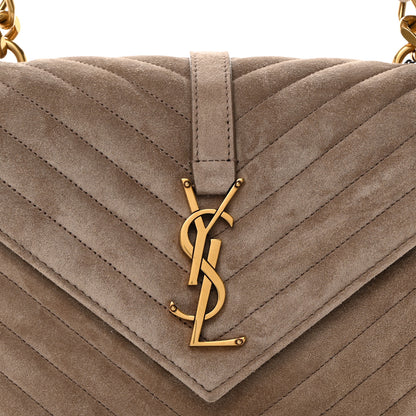Saint Laurent Suede Matelasse Chevron Monogram Medium College Bag Taupe 9 of 11