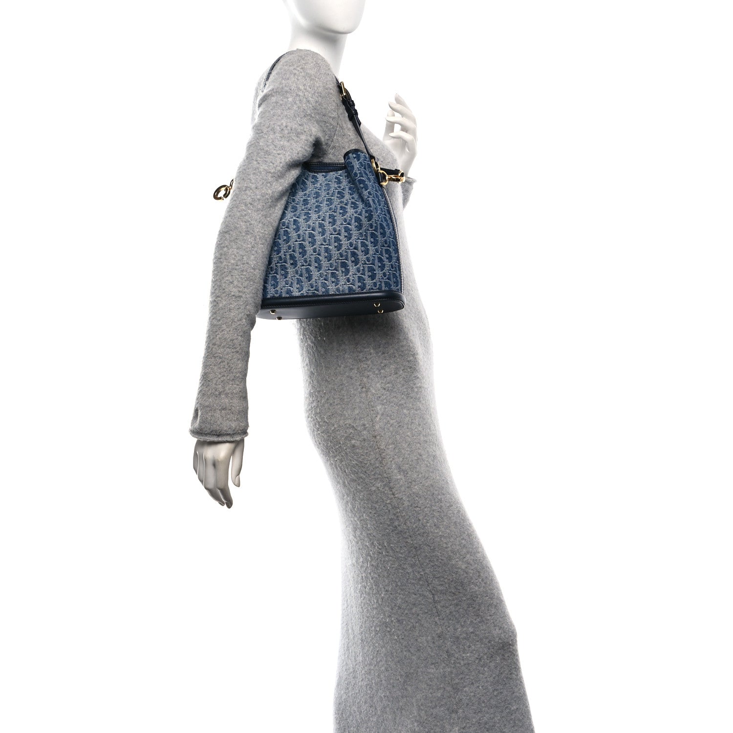 Christian Dior Denim Jacquard Oblique C'est Dior Bucket Bag Blue 3 of 17