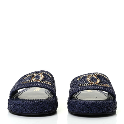 Chanel Braided Cord CC Mules 38 Navy Blue 2 of 9