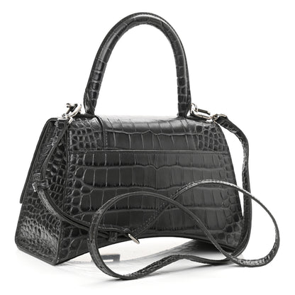 Balenciaga Shiny Calfskin Crocodile Embossed Small Hourglass Top Handle Bag Dark Grey 3 of 10