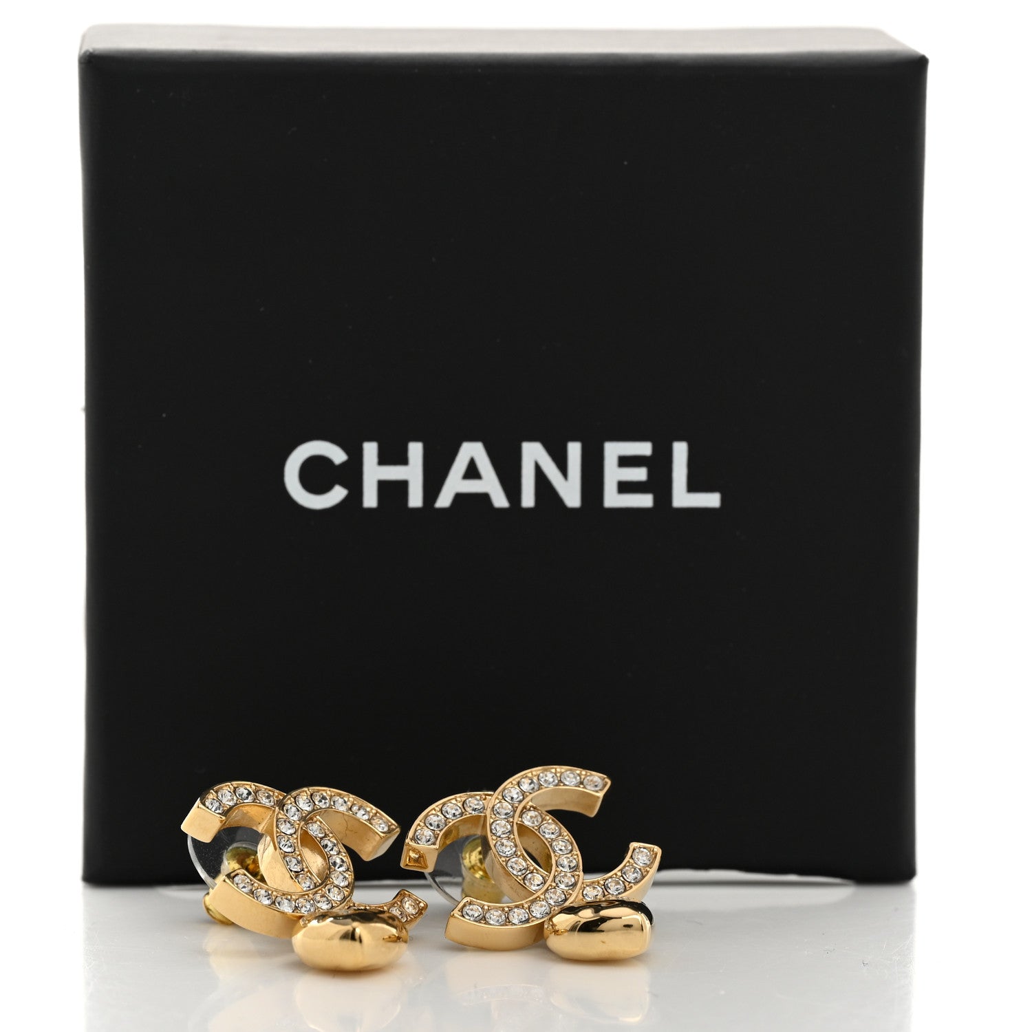 Chanel Metal Crystal CC Heart Drop Earrings Gold 5 of 5