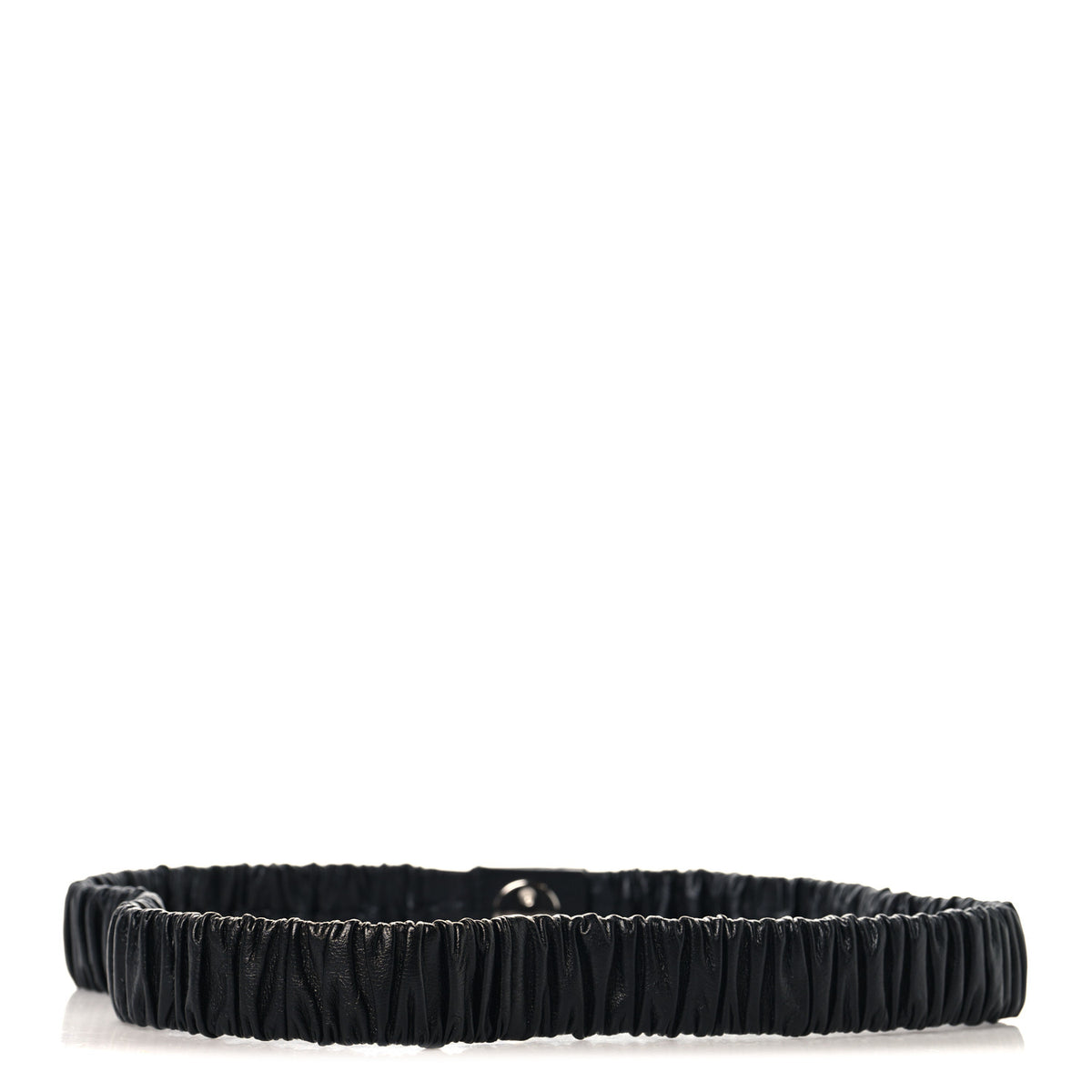 Ruched Calfskin Crystal CC Turnlock Belt  80 32 Black