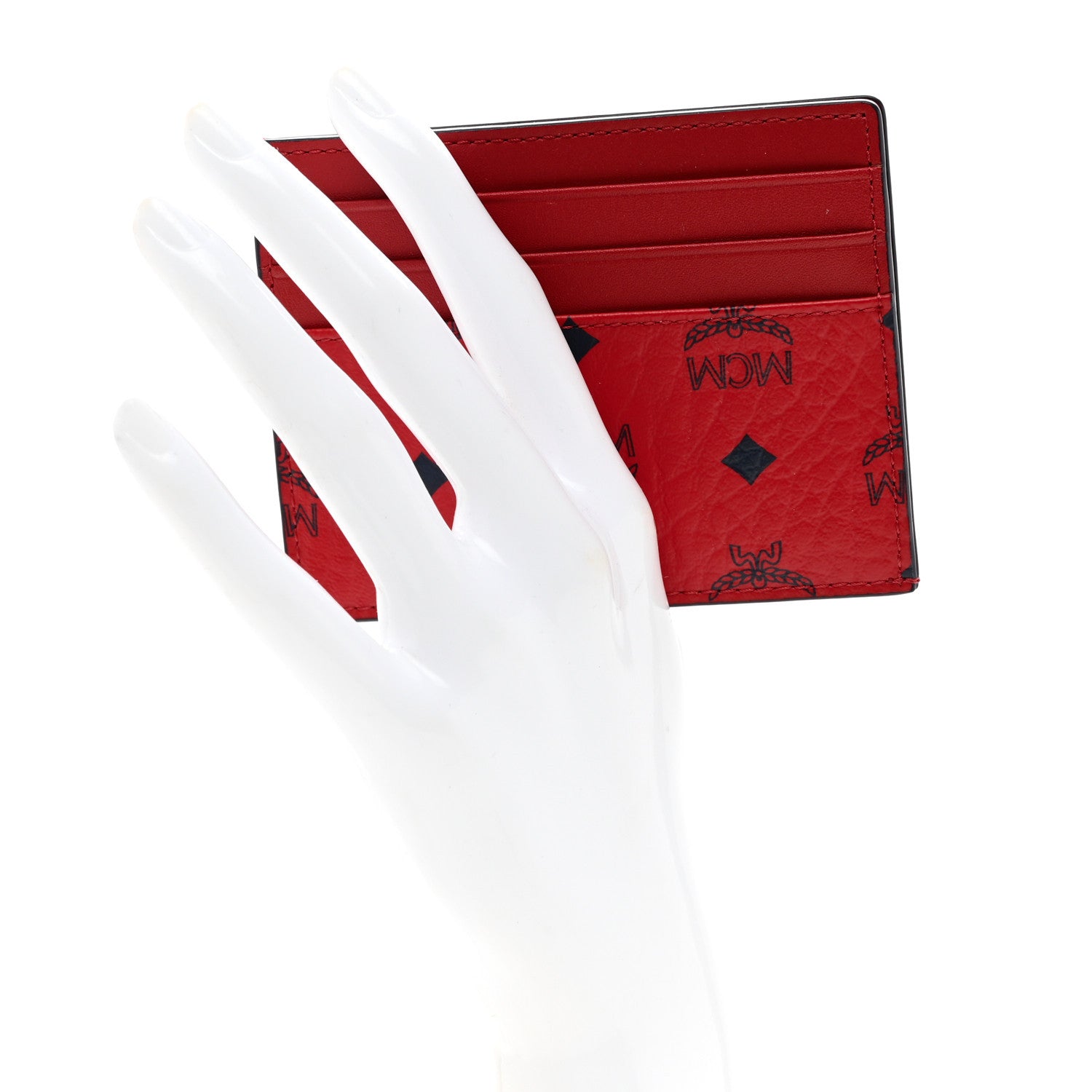 MCM Calfskin Visetos Mini Card Case Ruby Red 2 of 7