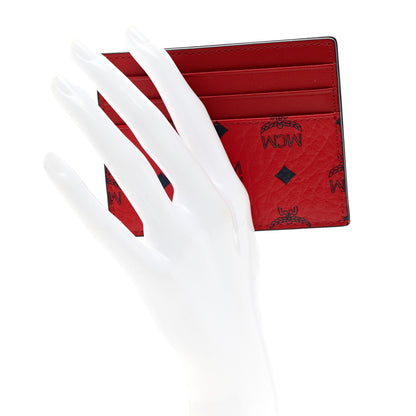 MCM Calfskin Visetos Mini Card Case Ruby Red 2 of 7