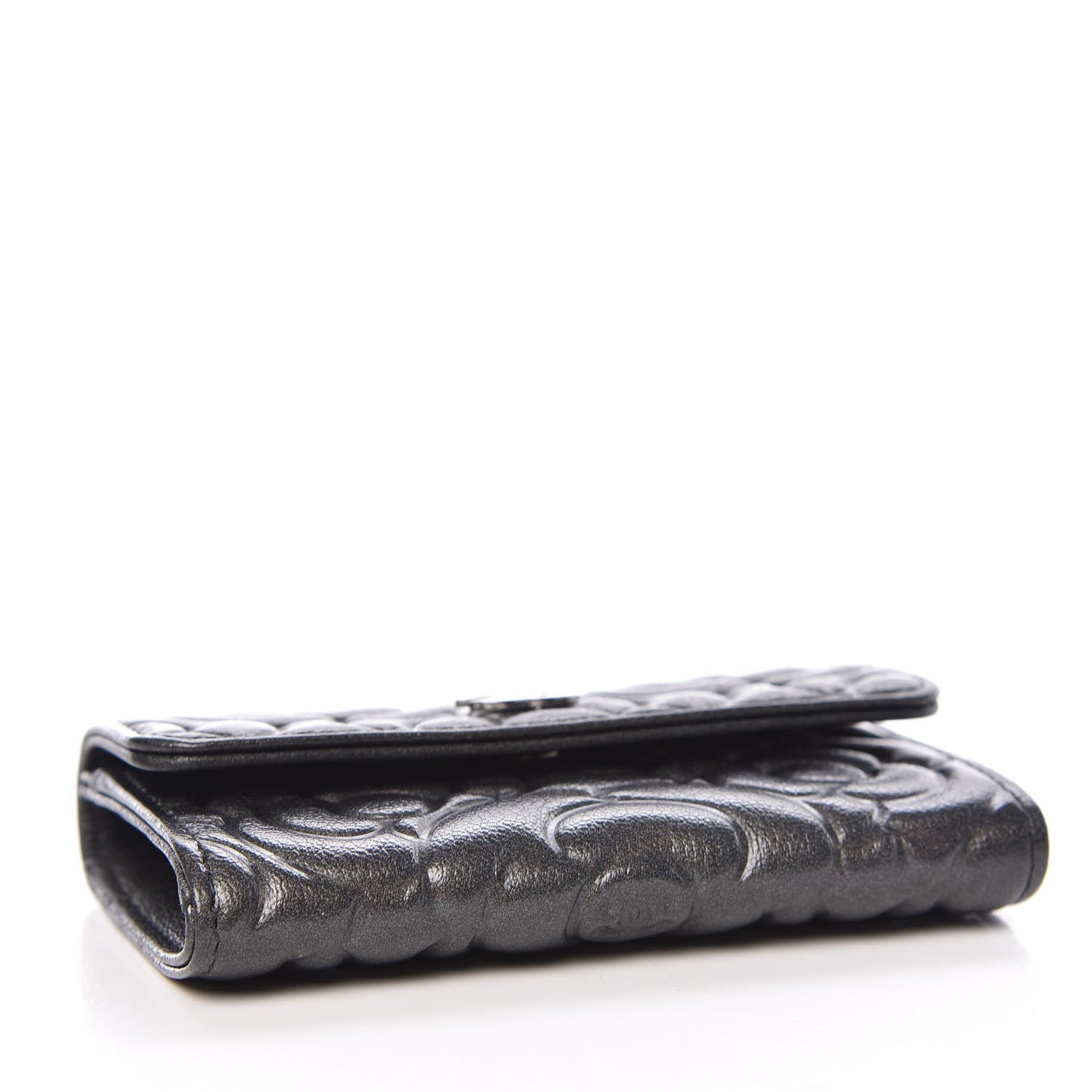 Goatskin Camellia Embossed Card Holder Wallet Grey