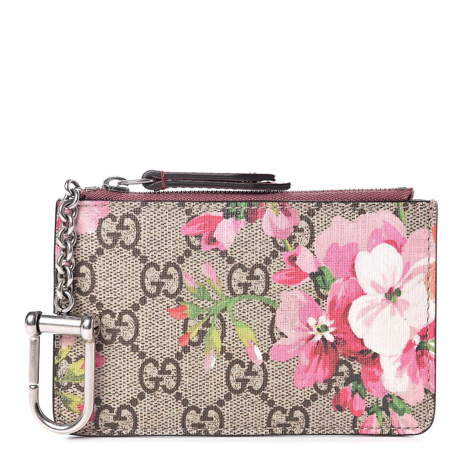 Gucci GG Supreme Monogram Blooms Key Ring Coin Case Beige Multicolor Dry Rose 1 of 7