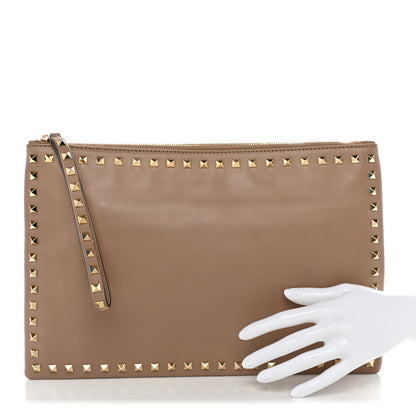 Valentino Garavani Vitello Large Rockstud Zip Wristlet Pouch Alpaca 2 of 7