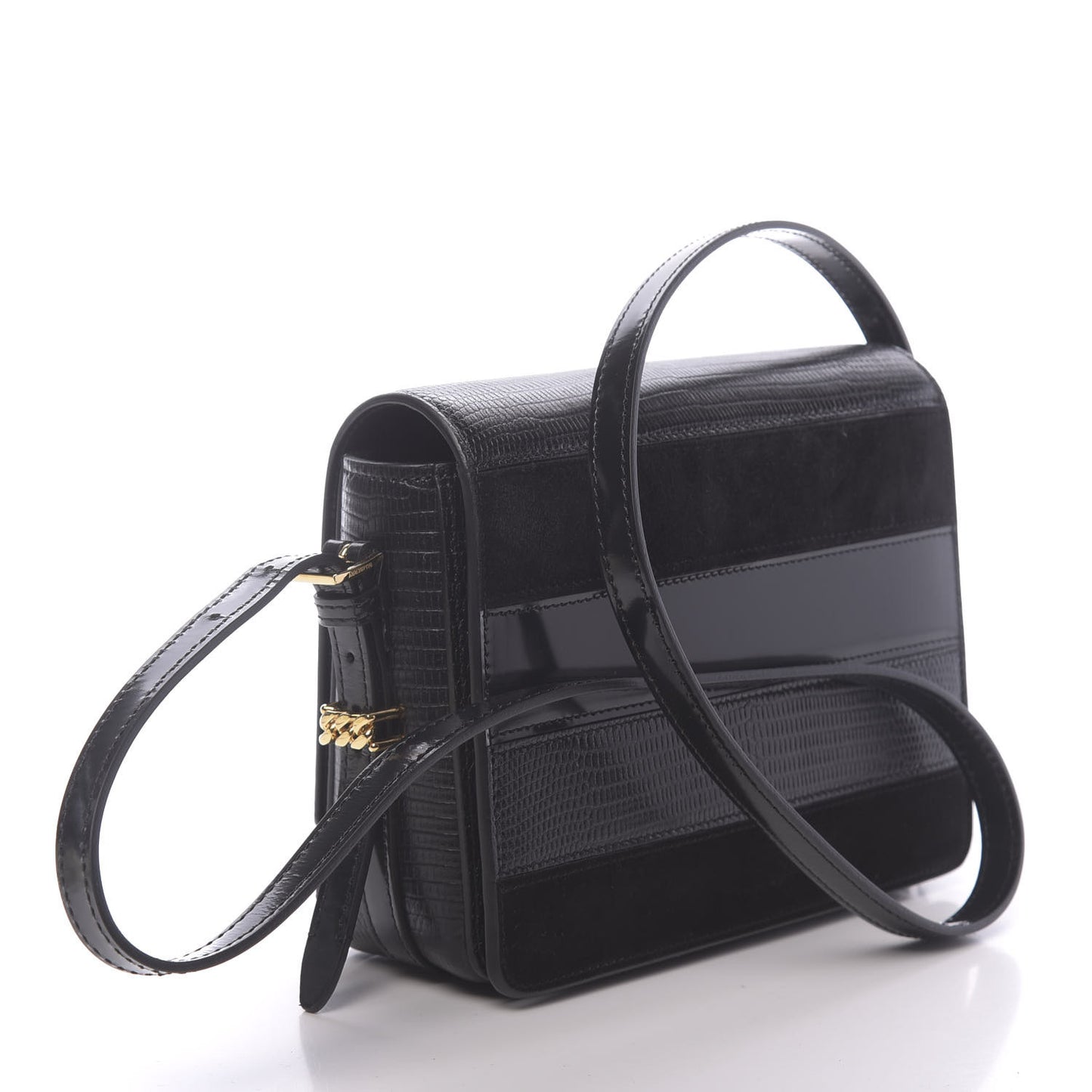 Calfskin Lizard Embossed Two Tone Small Grace Bag Black