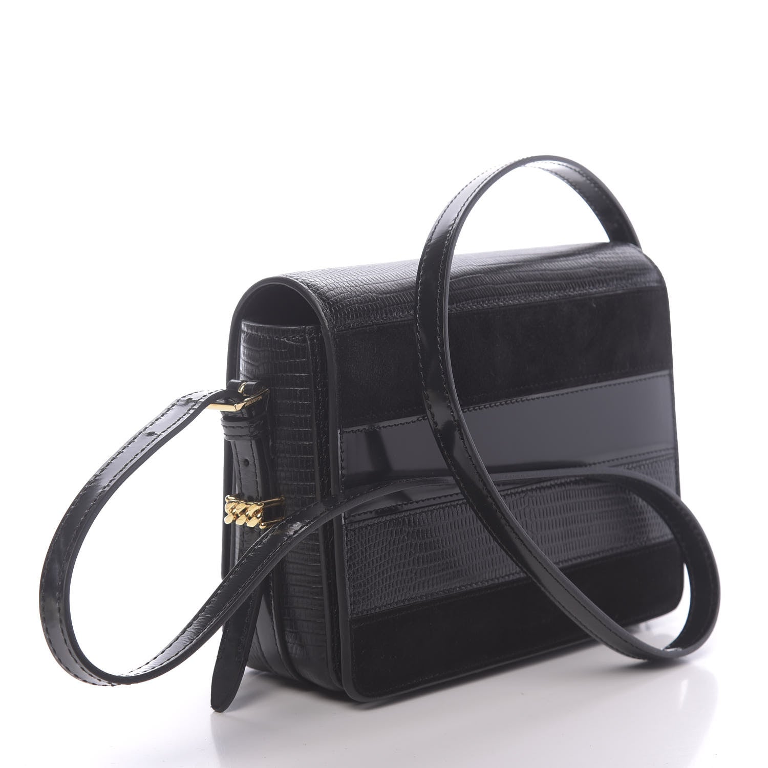 Burberry Calfskin Lizard Embossed Two Tone Small Grace Bag Black 3 of 9