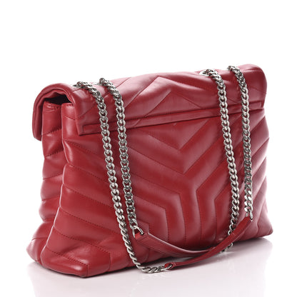Saint Laurent Calfskin Y Quilted Monogram Medium Loulou Chain Satchel Lipstick Red 3 of 11