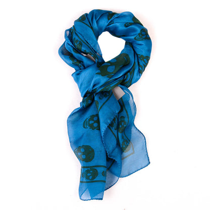 Alexander McQueen Silk Chiffon Skull Scarf Blue 1 of 6