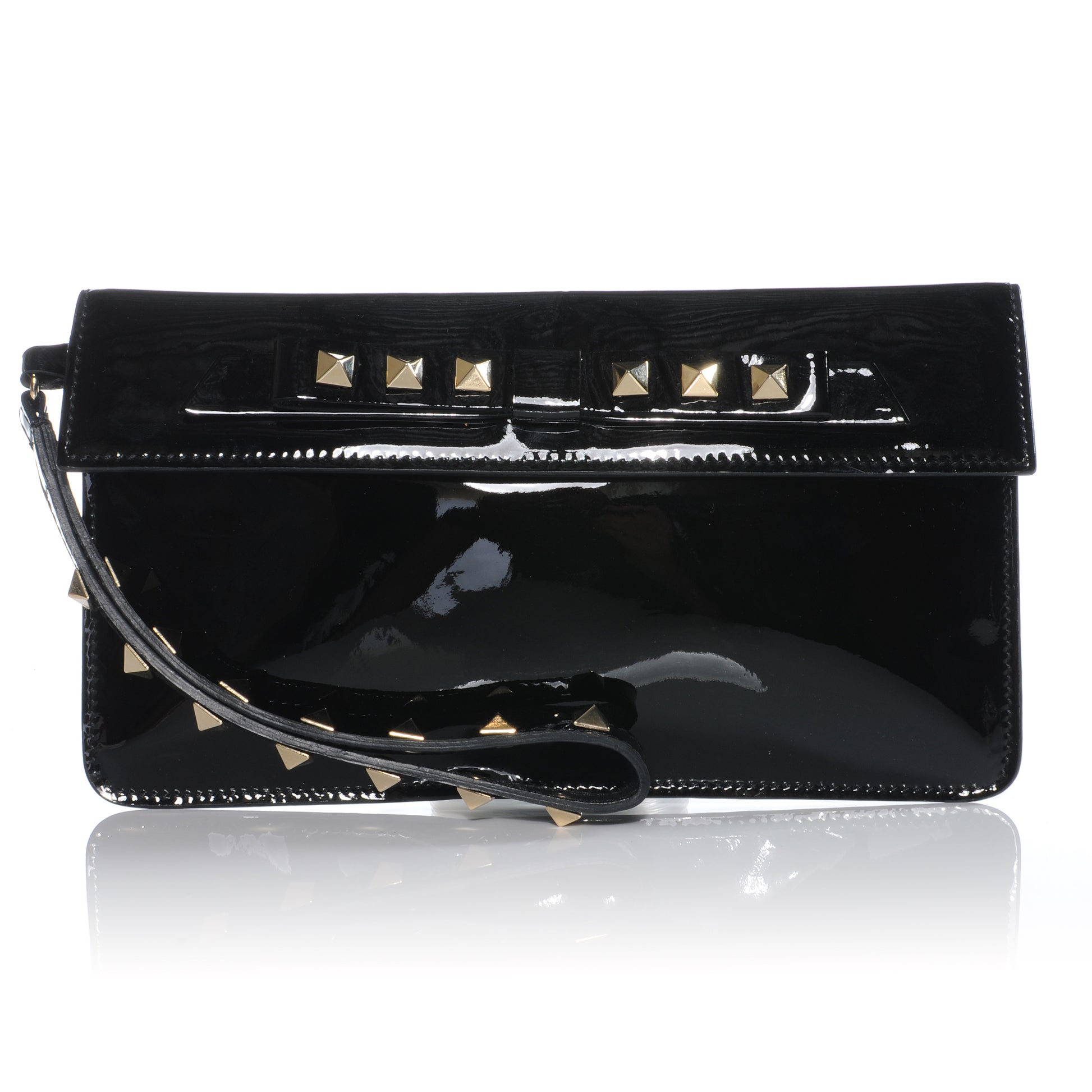 Valentino Garavani Patent Rockstud Clutch Black 1 of 9
