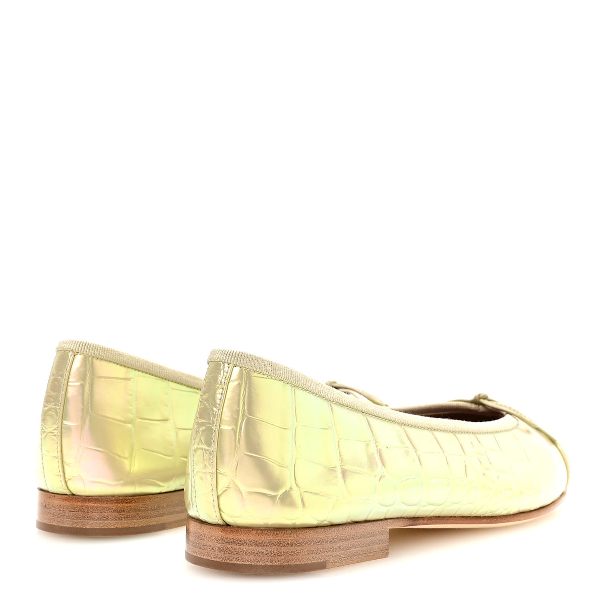 Chanel Iridescent Calfskin Crocodile Embossed Cap Toe CC Ballerina Flats 37.5 Yellow 5 of 9