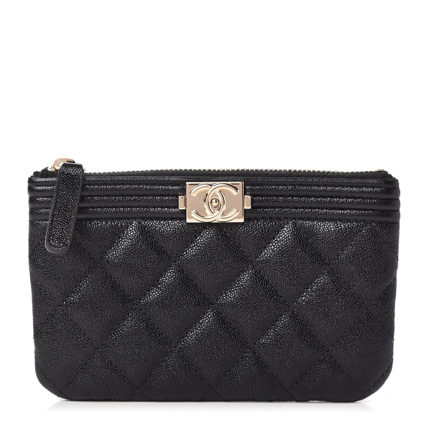 Caviar Quilted Zipped Boy Pouch Black