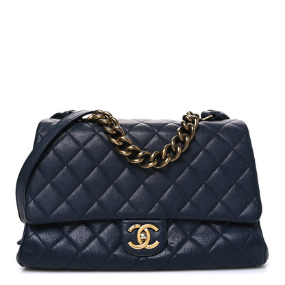 Chanel Shiny Sheepskin Quilted Large Trapezio Flap Navy 1 of 12