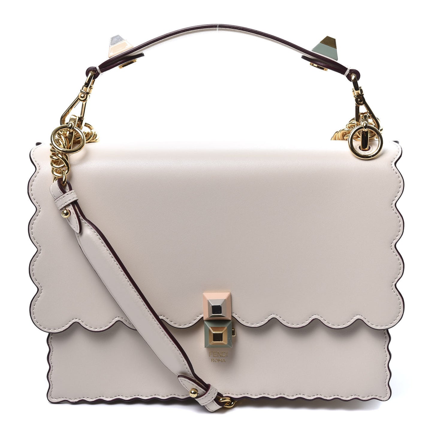 Vitello Liberty Scalloped Studded Kan I Shoulder Bag Camelia