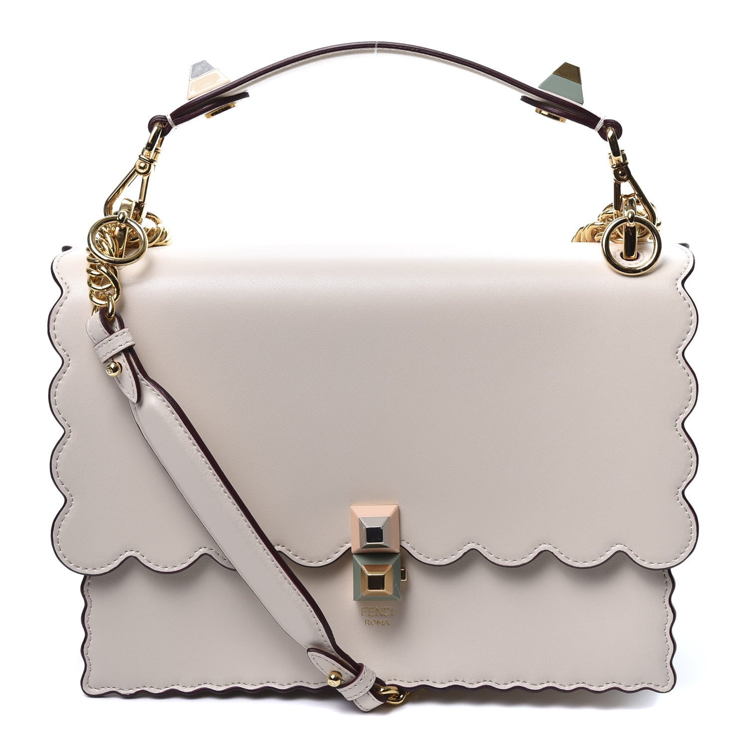 Fendi Vitello Liberty Scalloped Studded Kan I Shoulder Bag Camelia 1 of 9