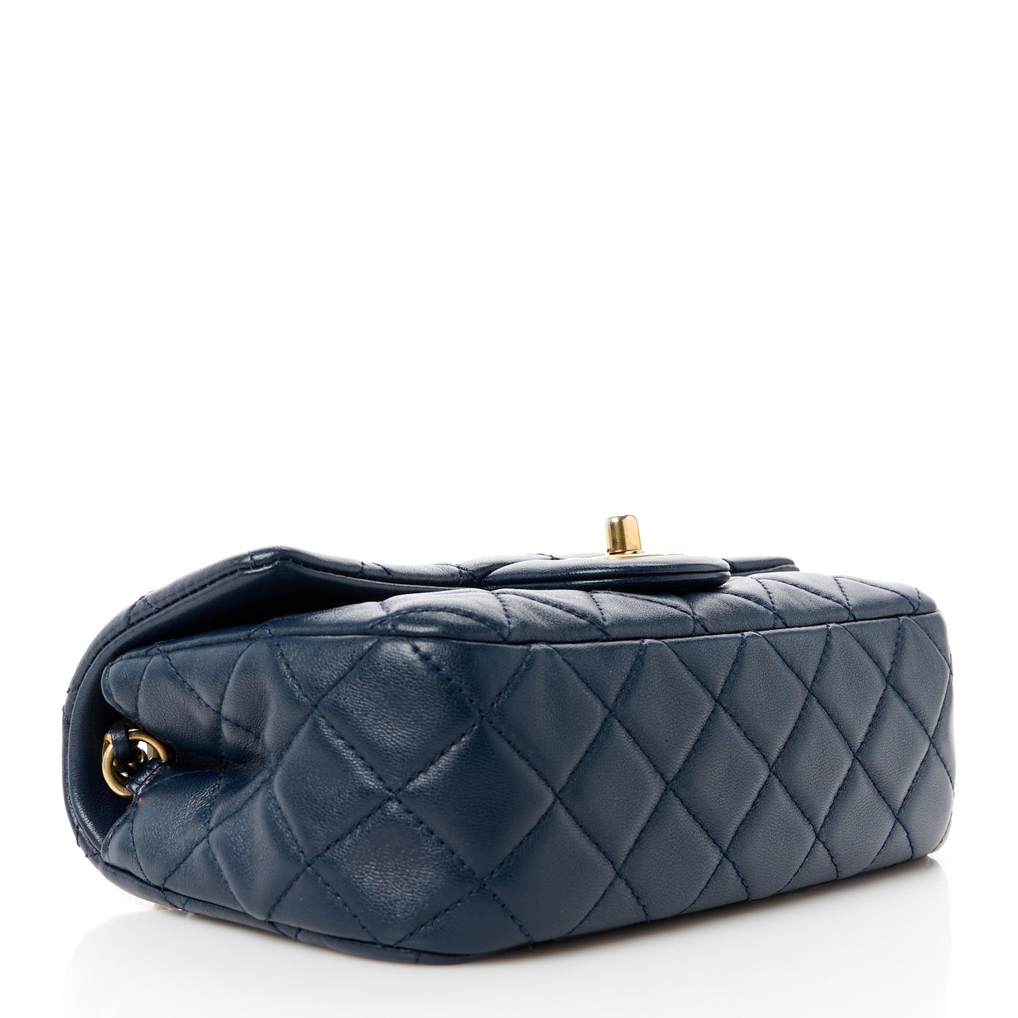 Lambskin Quilted Mini Pearl Crush Rectangular Flap Navy Blue