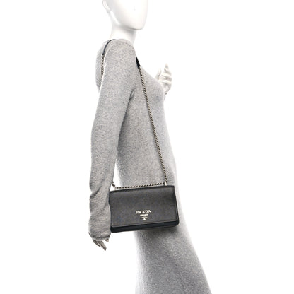 Prada Saffiano Tessuto Nylon Chain Shoulder Bag Black 2 of 11