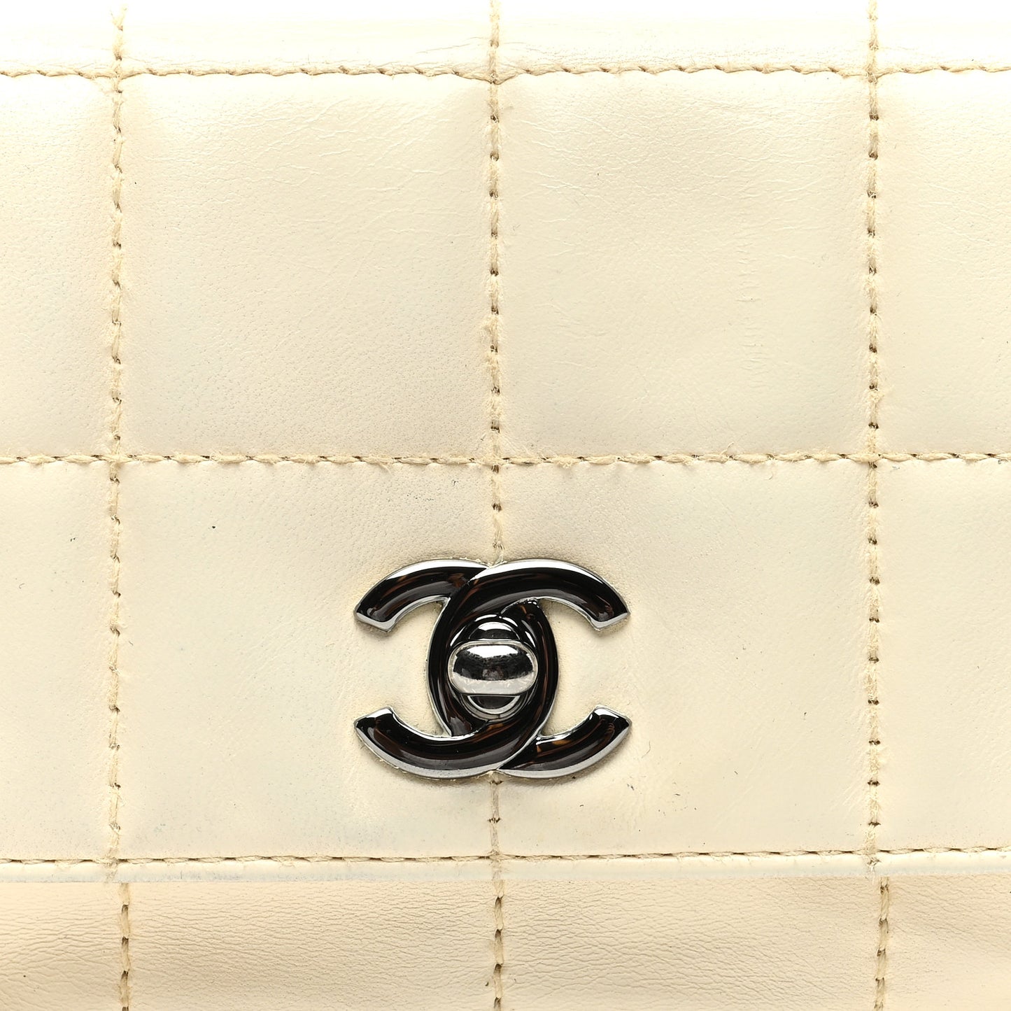 Lambskin Quilted Chocolate Bar 3 Chain Flap White