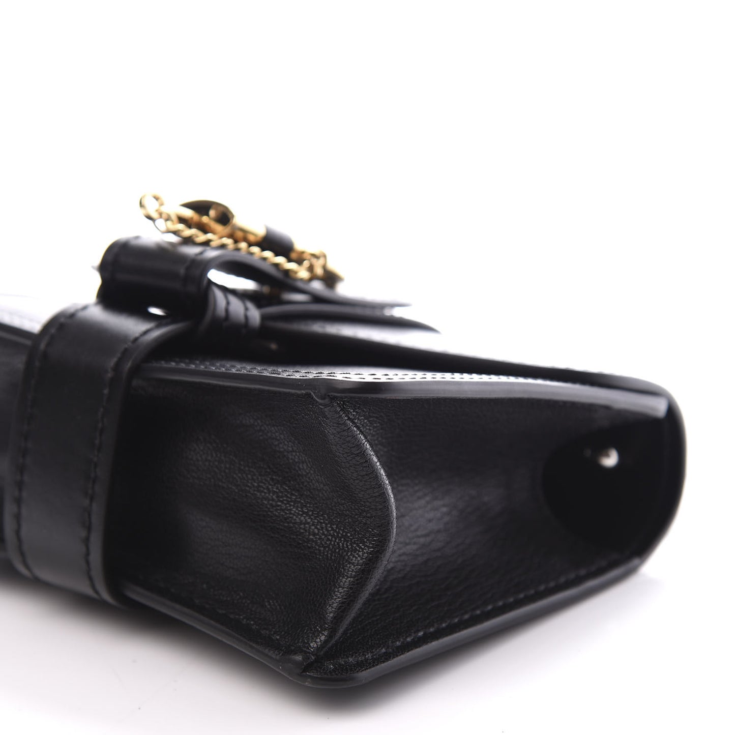 Shiny Goatskin Calfskin Mini Aby Chain Shoulder Bag Black